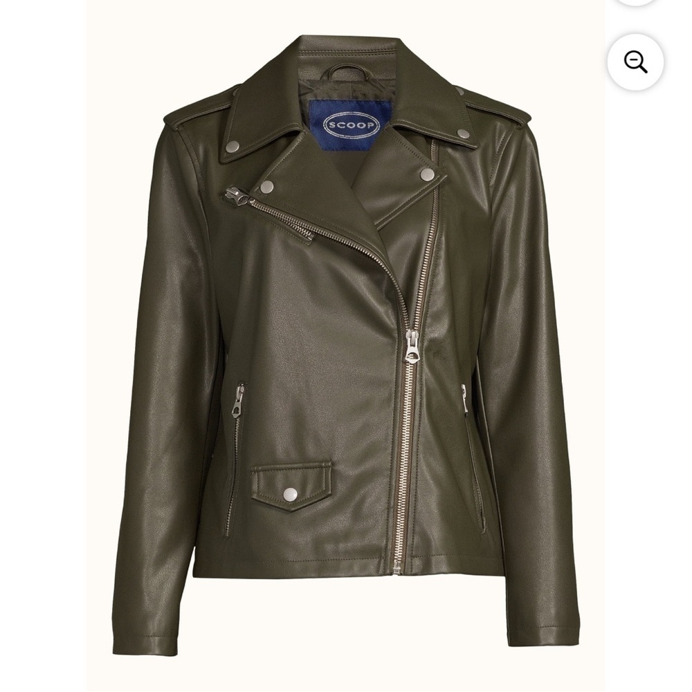 Scoop Women's Faux Leather Moto Jacket Olive Army Green Size L